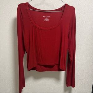 Better Together Red Scoop-Neck Long Sleeve Crop Top